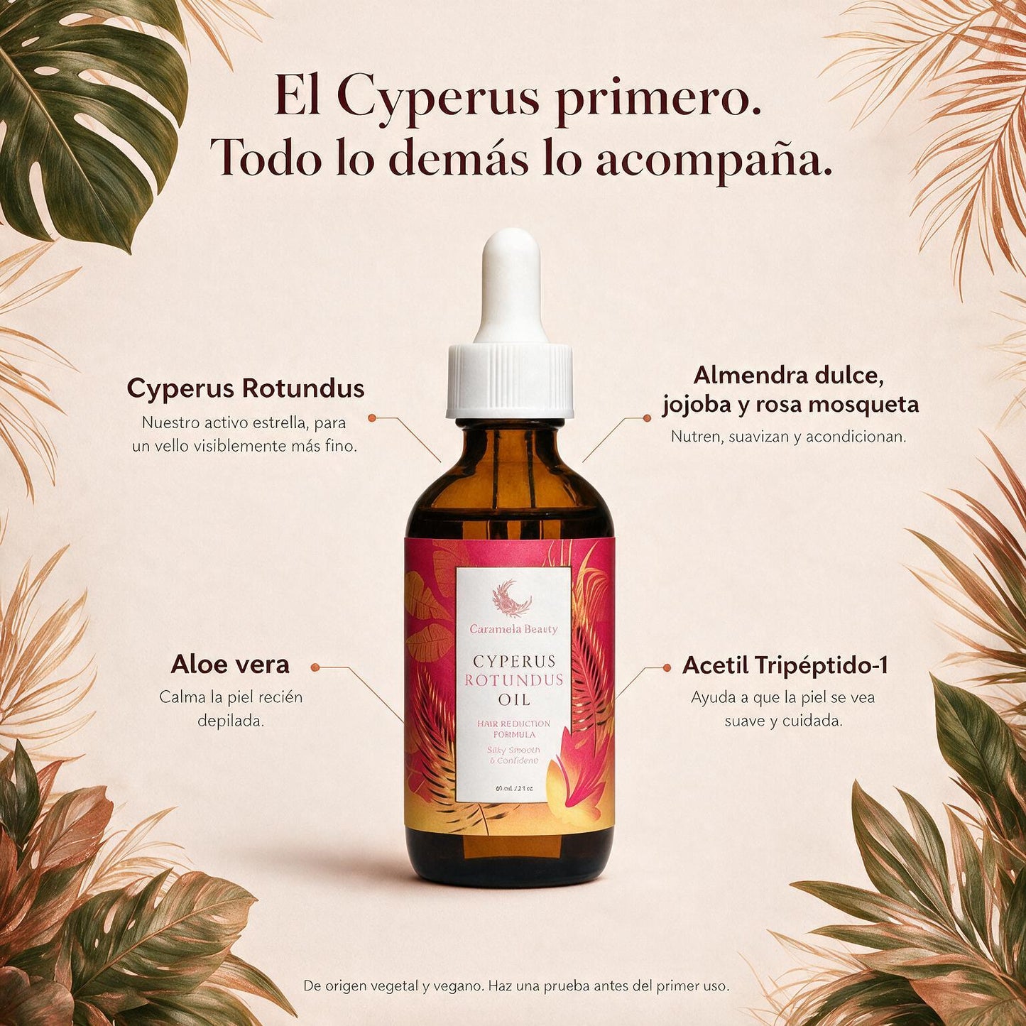 Caramela Beauty — Aceite de Cyperus Rotundus · Reductor de Vello